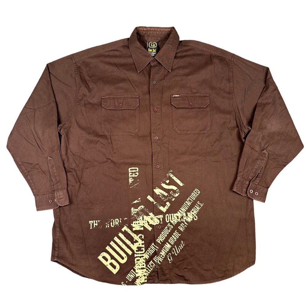 Y2K‎ G-Unit Button Up Shirt 3XL Brown Heavyweight 2004 Hip Hop Streetwear